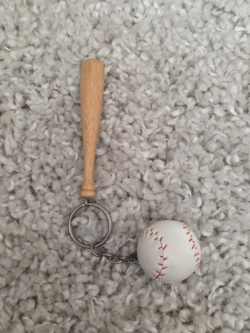 Baseball Bat Keychain with White Baseball Charm